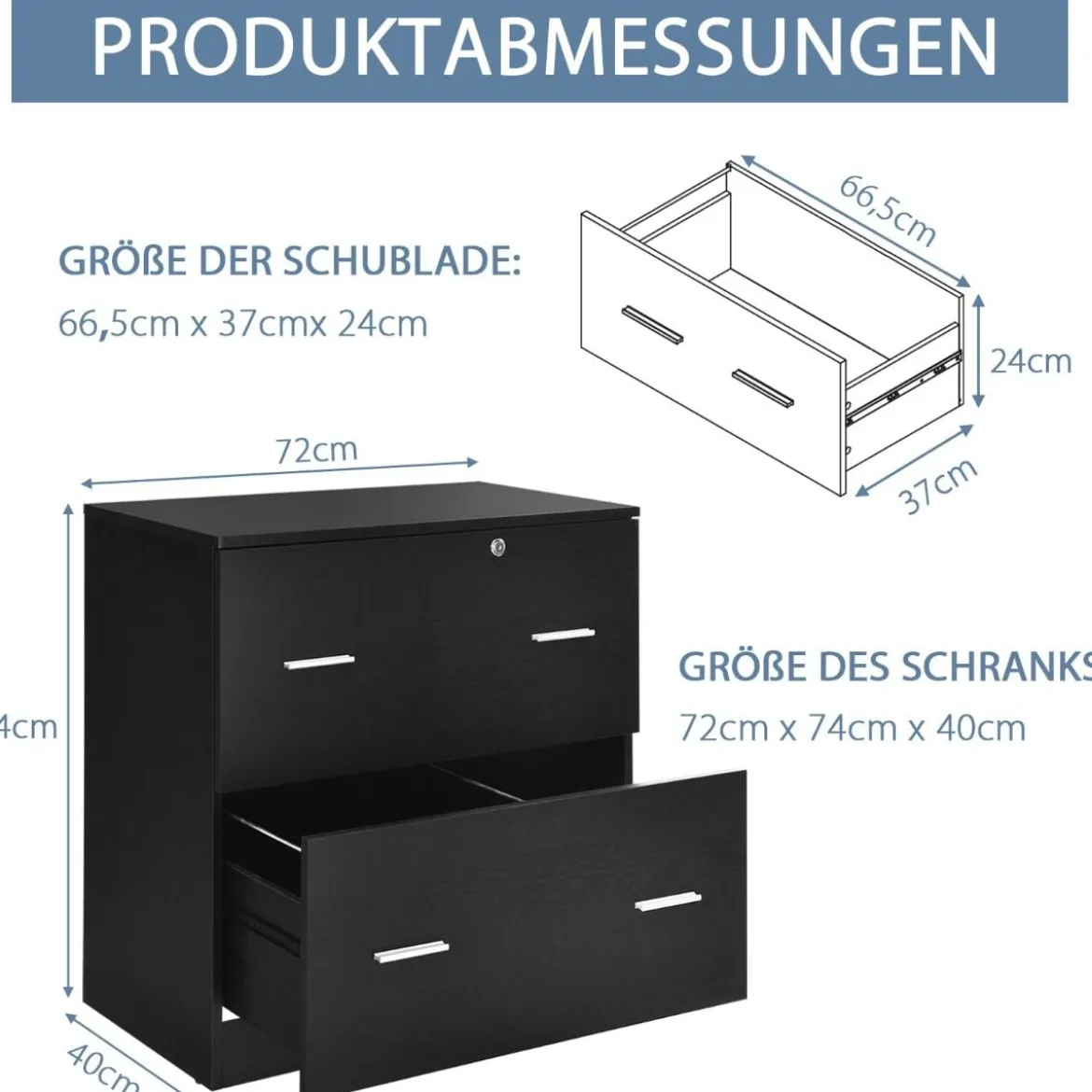 Aktenschrank mit 2 Schubladen strapazierfähiger Druckerständer aus Holz Ordnerschrank für Dokumente