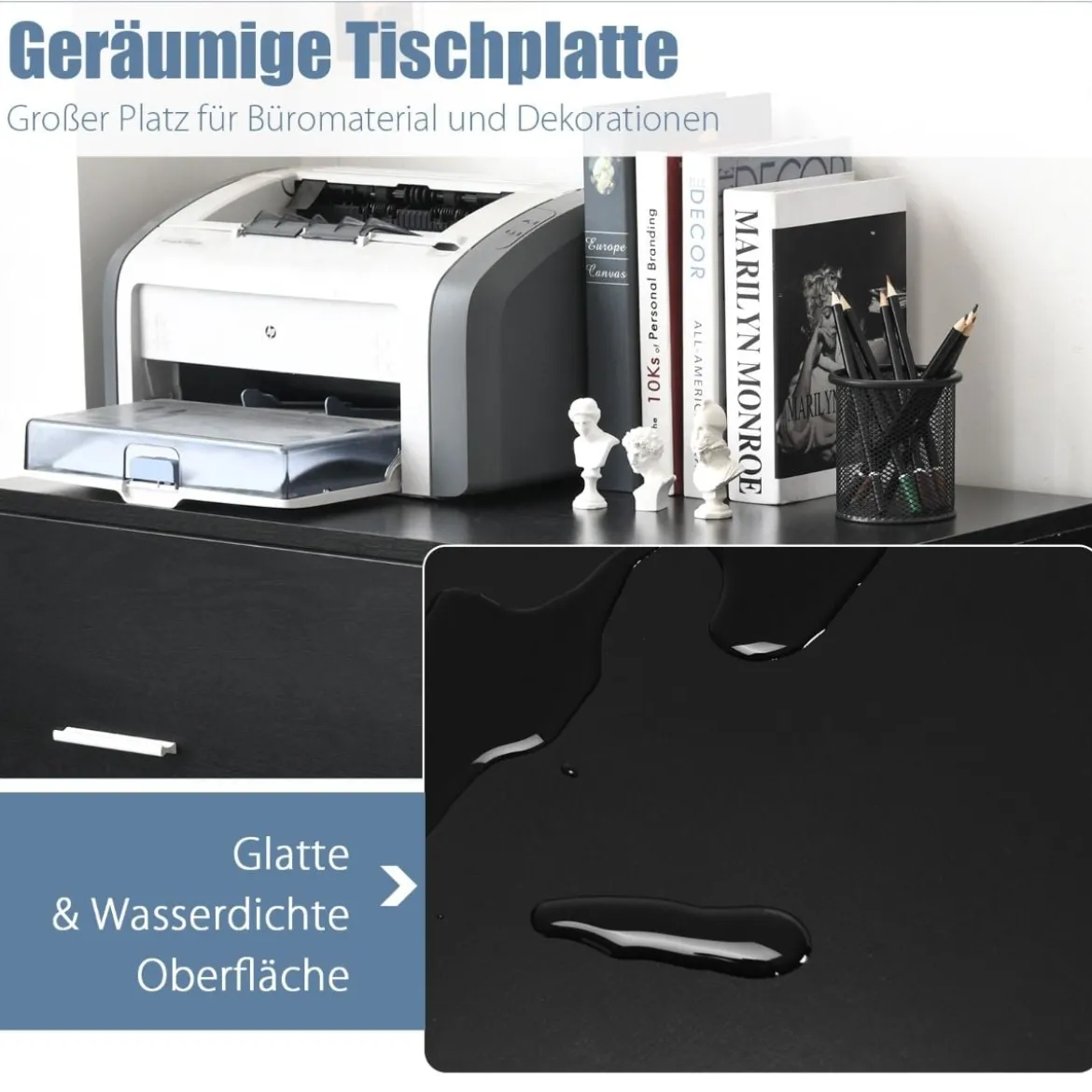 Aktenschrank mit 2 Schubladen strapazierfähiger Druckerständer aus Holz Ordnerschrank für Dokumente