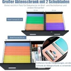 Aktenschrank mit 2 Schubladen strapazierfähiger Druckerständer aus Holz Ordnerschrank für Dokumente