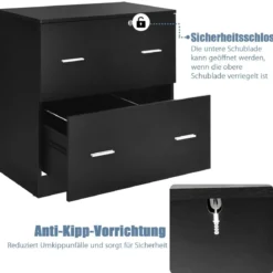 Aktenschrank mit 2 Schubladen strapazierfähiger Druckerständer aus Holz Ordnerschrank für Dokumente