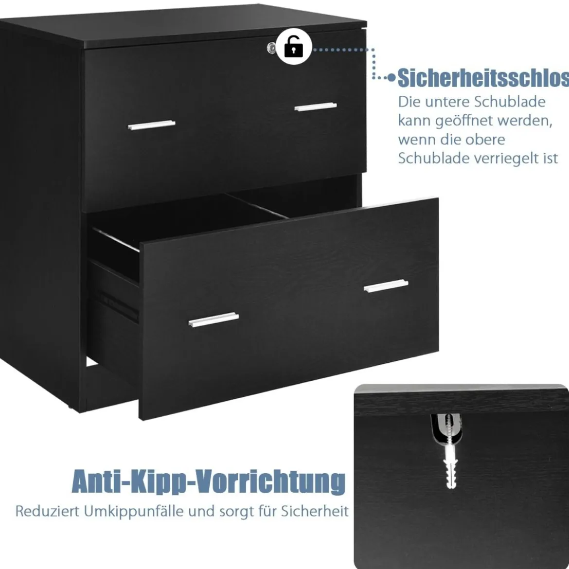 Aktenschrank mit 2 Schubladen strapazierfähiger Druckerständer aus Holz Ordnerschrank für Dokumente