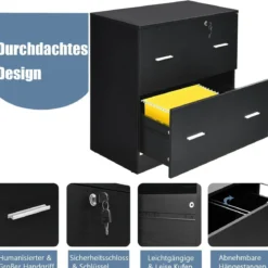 Aktenschrank mit 2 Schubladen strapazierfähiger Druckerständer aus Holz Ordnerschrank für Dokumente