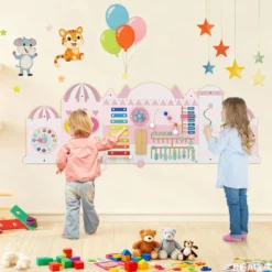 Aktivitätswand für Kleinkinder 11-in-1 Montessori Holz-Wandspielzeug für Bildung & frühkindliche Entwicklung Rosa