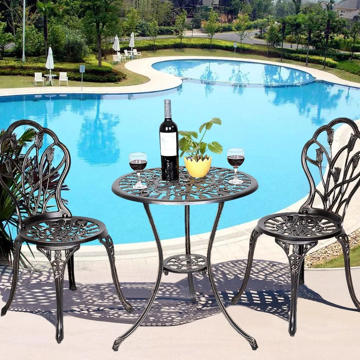Alu Balkonset Bistroset Gartenmöbel Tisch mit 2 Stühle Sitzgruppe Balkonmöbel