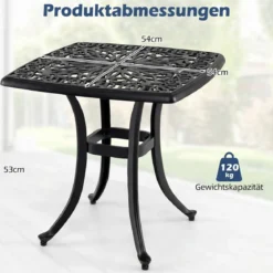 Aluminiumguss Beistelltisch mit Schirmloch & Verstellbaren Fußpolstern Wetterfester Balkontisch