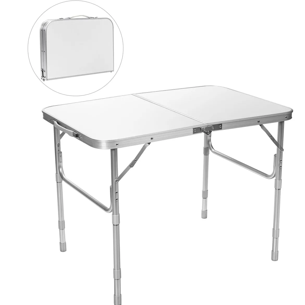 Aluminium-Klapptisch Multifunktionaler Camping-Tisch mit 3 einstellbaren Positionen Weiß