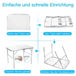 Aluminium-Klapptisch Multifunktionaler Camping-Tisch mit 3 einstellbaren Positionen Weiß