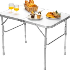 Aluminium-Klapptisch Multifunktionaler Camping-Tisch mit 3 einstellbaren Positionen Weiß