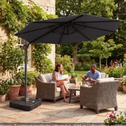 Ampelschirm Ø 300 cm Neigbarer Sonnenschirm 360° Drehbar mit Kurbel & Fußpedal Beige/Grau