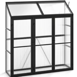Anlehngewächshaus begehbares Gewächshaus 180 x 52 x 190 cm Tomaten Treibhaus mit Oberlicht Schwarz