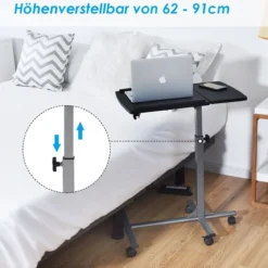 Anpassbarer Laptop Computertisch Laptoptisch mit 5 Rollen Höhe/Winkel verstellbar Silber + Schwarz