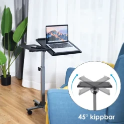 Anpassbarer Laptop Computertisch Laptoptisch mit 5 Rollen Höhe/Winkel verstellbar Silber + Schwarz