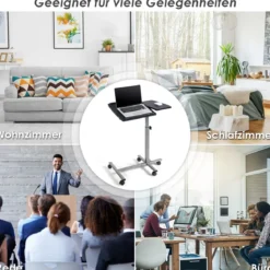 Anpassbarer Laptop Computertisch Laptoptisch mit 5 Rollen Höhe/Winkel verstellbar Silber + Schwarz