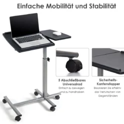 Anpassbarer Laptop Computertisch Laptoptisch mit 5 Rollen Höhe/Winkel verstellbar Silber + Schwarz