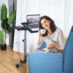 Anpassbarer Laptop Computertisch Laptoptisch mit 5 Rollen Höhe/Winkel verstellbar Silber + Schwarz