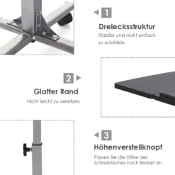 Anpassbarer Laptop Computertisch Laptoptisch mit 5 Rollen Höhe/Winkel verstellbar Silber + Schwarz