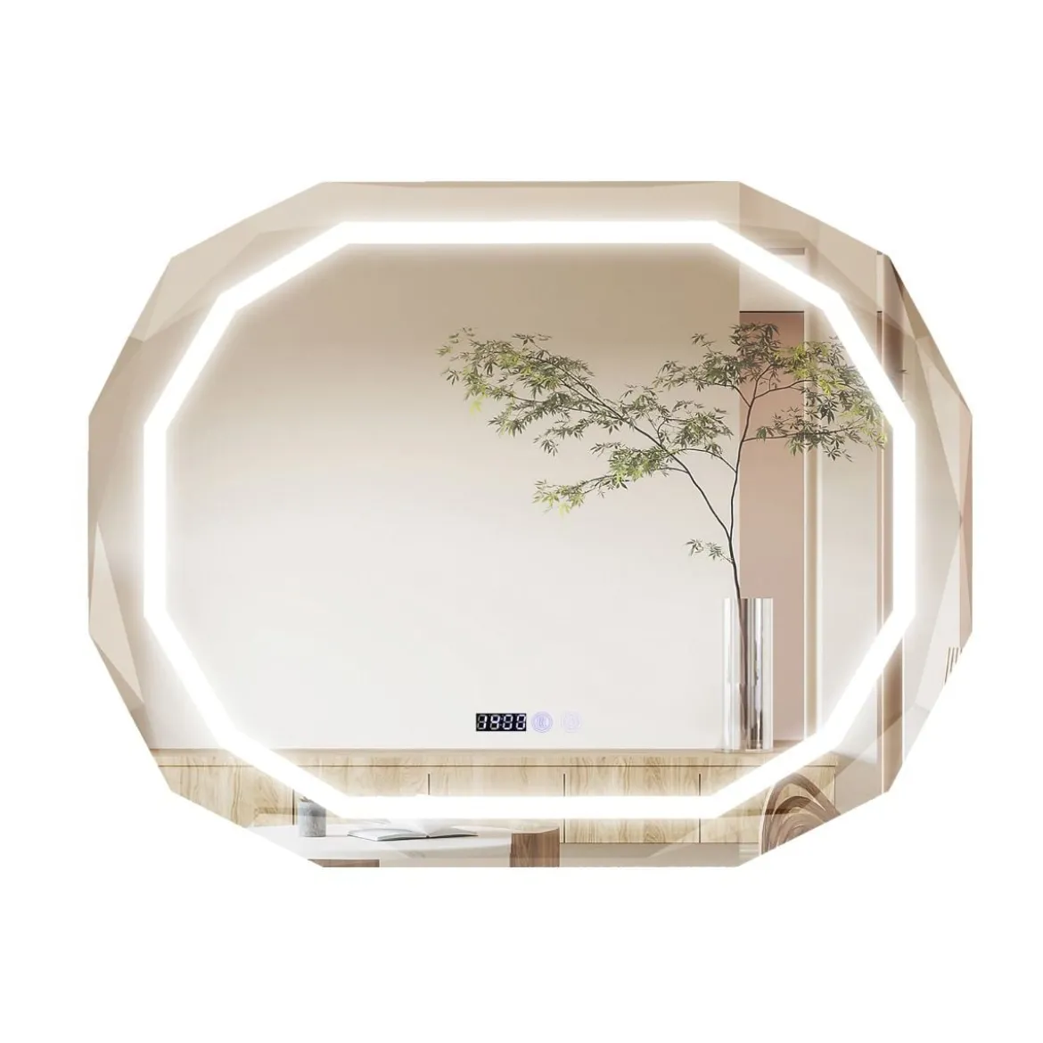 Antibeschlag Badspiegel mit 3-farbigem LED-Licht & Speicherfunktion & Zeit- & Temperaturablesung