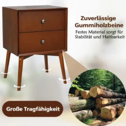 Antiker Nachttisch mit 2 Schubladen & Antiken Metallknäufen & Gummiholzbeinen 45 x 38 x 66 cm