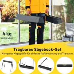 Arbeitsbock 2er Set bis 500KG belastbar Böcke klappbar Sägebock mit 2 x 4 Stützarmen 94 x 47 x 74 cm Schwarz