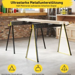 Arbeitsbock 2er Set bis 500KG belastbar Böcke klappbar Sägebock mit 2 x 4 Stützarmen 94 x 47 x 74 cm Schwarz