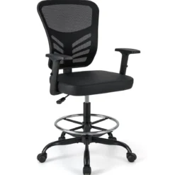 Arbeitsstuhl Bürostuhl ergonomisch Sitzhöhe 54-75 cm Hoher Drehstuhl mit hochklappbaren Armlehnen Schwarz