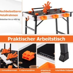 Arbeitstisch klappbar Werkbank mit 2 Schnellklemmen 3 Werkzeugkästen & Metallrahmen