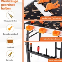 Arbeitstisch klappbar Werkbank mit 2 Schnellklemmen 3 Werkzeugkästen & Metallrahmen