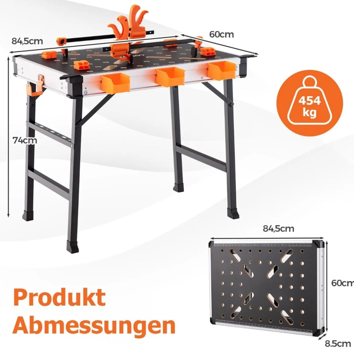 Arbeitstisch klappbar Werkbank mit 2 Schnellklemmen 3 Werkzeugkästen & Metallrahmen