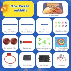 Arcade Basketball Spielset mit Anzeigetafel & Soundeffekt inkl. 2 Basketbälle & Pumpe Blau