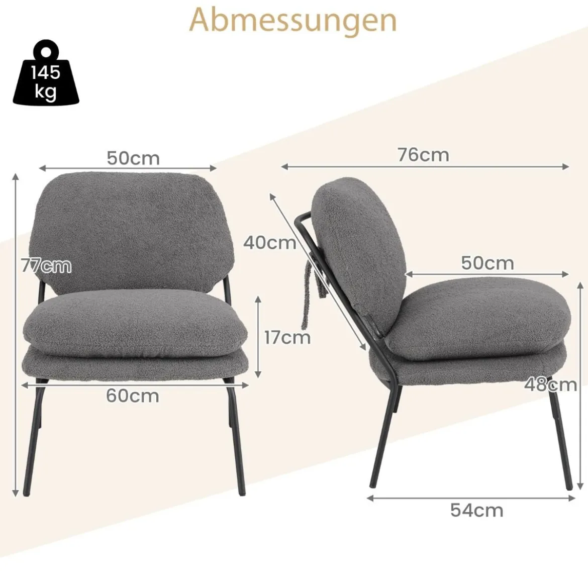 Armlehnlose Akzentstuhl mit Bezug aus Teddy-Fleece & Hohem Rücken Sessel Freizeitstuhl