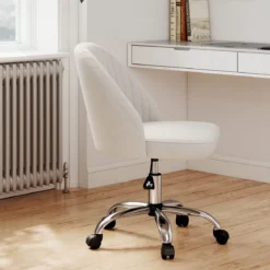 Armloser Drehstuhl Höhenverstellbarer Schminkstuhl Bürostuhl Homeoffice Stuhl Beige
