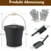 Ascheeimer mit Deckel Schaufel Handbesen & Handschuhen Kamineimer feuerfest Schwarz