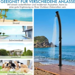 Außendusche 217 cm Fußdusche Solarbeheizte Dusche mit 360° Drehbarem Duschkopf Fußdusche Schwarz