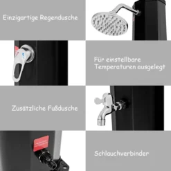 Außendusche 35 L Garten Solardusche Pooldusche mit zwei Wasserhähne 220 cm Schwarz kein Stromanschluss