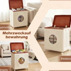 Aufbewahrungsbox für Kleidung mit Deckel und Rollen 122 L rollbarer Wäschekorb Orange