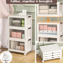 Aufbewahrungsbox mit Deckel faltbar Boxen Aufbewahrung 3er Set Kunststoffbox stapelbar Weiß (105 L)