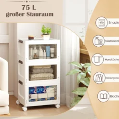 Aufbewahrungsbox mit Deckel faltbar Boxen Aufbewahrung 3er Set Kunststoffbox stapelbar Weiß (75 L)