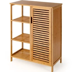 Aufbewahrungsschrank Mehrzweckschrank aus Bambus Badschrank mit 3-stufiges offenes Regal & Schrank Kommode
