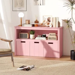 Aufbewahrungsschrank mit Schubladen Holz-Kinderschrank mit Rädern 101 x 33 x 62 cm Rosa