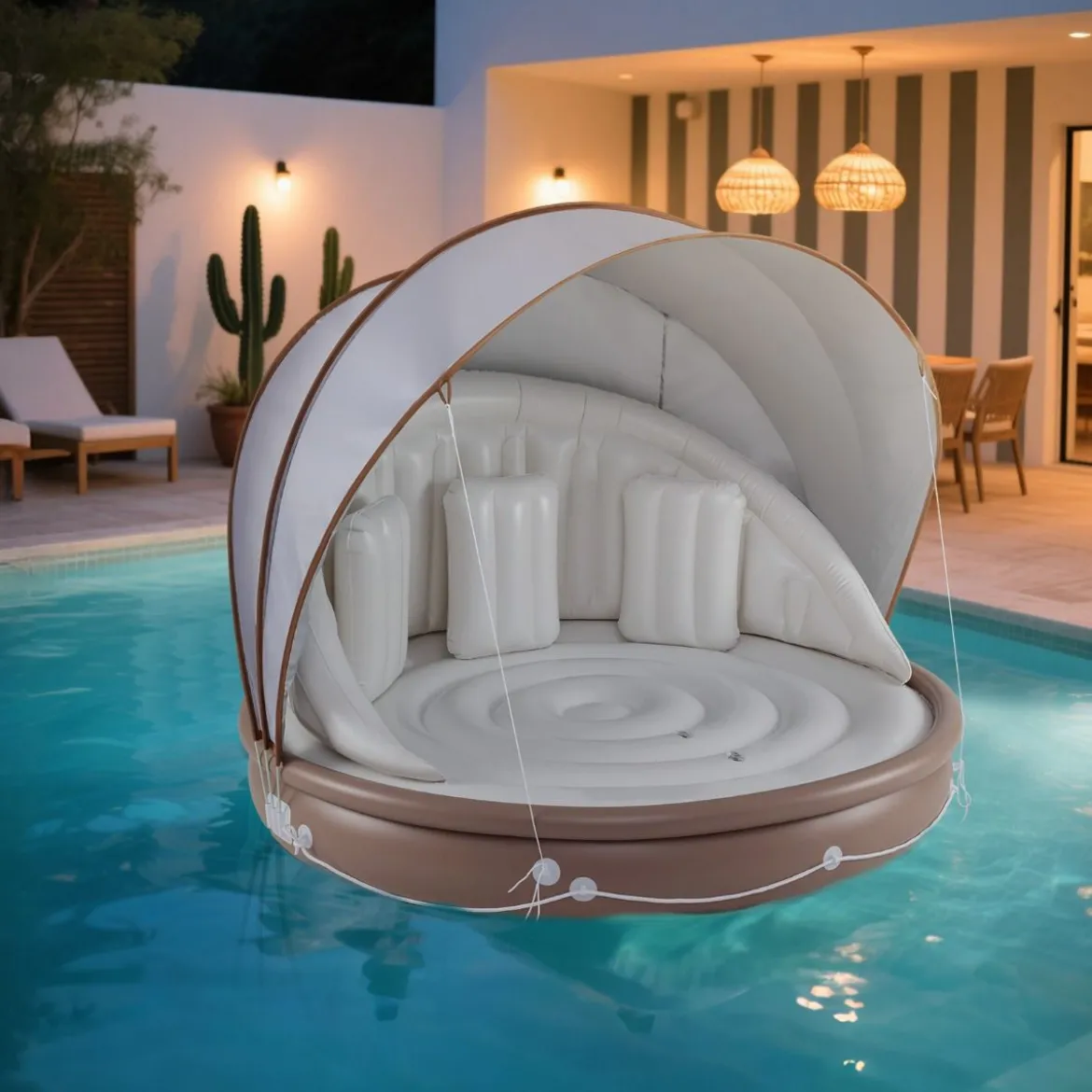 Aufblasbare Badeinsel mit einziehbarem Dach Schwimminsel mit 3 bequemen Kissen SPF 50+