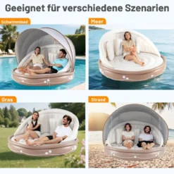 Aufblasbare Badeinsel mit einziehbarem Dach Schwimminsel mit 3 bequemen Kissen SPF 50+