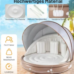 Aufblasbare Badeinsel mit einziehbarem Dach Schwimminsel mit 3 bequemen Kissen SPF 50+