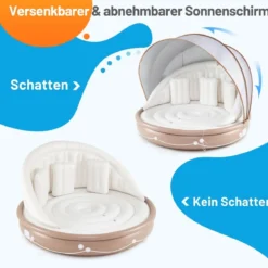 Aufblasbare Badeinsel mit einziehbarem Dach Schwimminsel mit 3 bequemen Kissen SPF 50+
