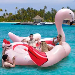 Aufblasbare Flamingo-Schwimminsel Riesen Badeinsel mit Schwimmring Luftpumpe 308 x 320 x 175 cm Rosa