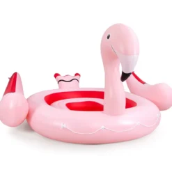 Aufblasbare Flamingo-Schwimminsel Riesen Badeinsel mit Schwimmring Luftpumpe 308 x 320 x 175 cm Rosa