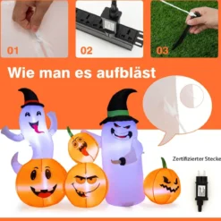 Aufblasbare Halloween-Dekoration Kürbisse & 2 Geister mit LED-Leuchten 170 x 70 x 125 cm
