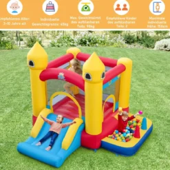 Aufblasbare Hüpfburg für Kinder mit Rutsche & 480 W Gebläse & Ozeanbällen & Ringwurf
