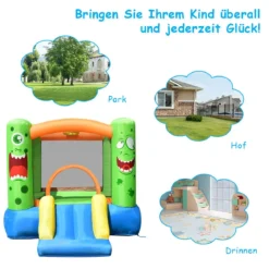 Aufblasbare Hüpfburg Kinderspielhaus mit Rutsche Springburg Trampolin Spielburg 270 x 203 x 173 cm Bunt