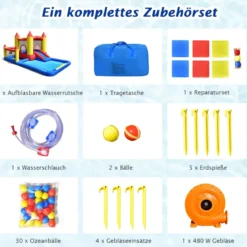 Aufblasbare Hüpfburg mit Gebläse & Rutsche & Bällebad & Basketball-Ring & Planschbecken