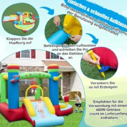 Aufblasbare Hüpfburg mit Rutsche & Sprungbereich & Basketballkorb Spielburg